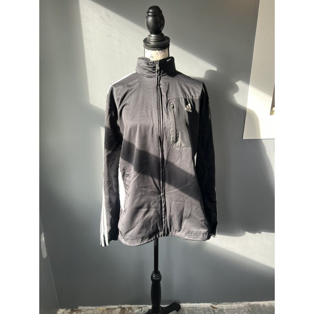 Mens adidas 3 stripe black & white full zip jacket with hidden hood And Pockets